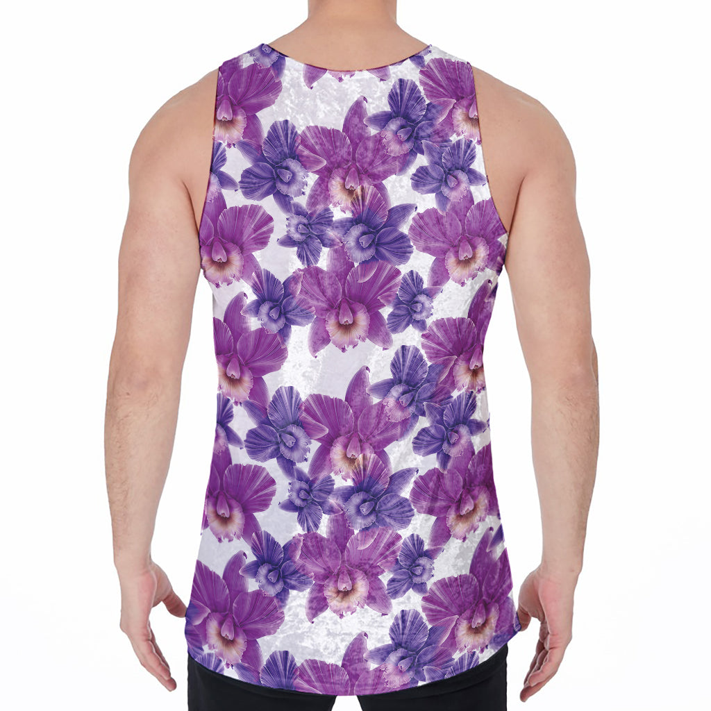 Purple Orchid Flower Pattern Print Men's Velvet Tank Top