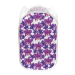 Purple Orchid Flower Pattern Print Mesh Laundry Hamper