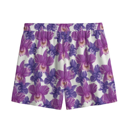 Purple Orchid Flower Pattern Print Mesh Shorts