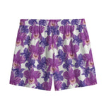 Purple Orchid Flower Pattern Print Mesh Shorts