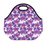 Purple Orchid Flower Pattern Print Neoprene Lunch Bag