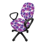 Purple Orchid Flower Pattern Print Office Chair Cover