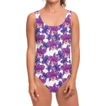 Purple Orchid Flower Pattern Print One Piece Swimsuit
