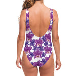 Purple Orchid Flower Pattern Print One Piece Swimsuit