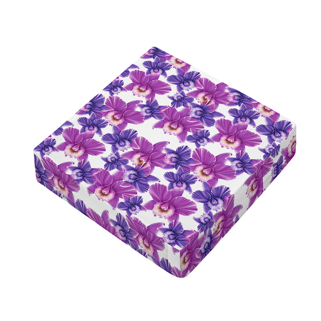 Purple Orchid Flower Pattern Print Outdoor Seat Cushion Cover