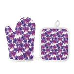 Purple Orchid Flower Pattern Print Oven Mitt And Pot Holder Set