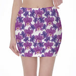 Purple Orchid Flower Pattern Print Pencil Mini Skirt