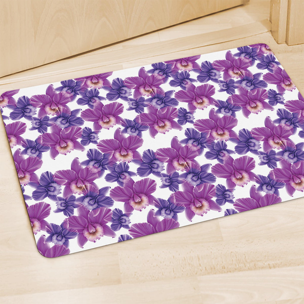 Purple Orchid Flower Pattern Print Polyester Doormat
