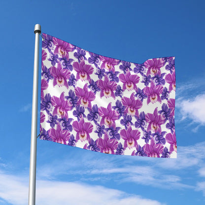 Purple Orchid Flower Pattern Print Polyester Flag