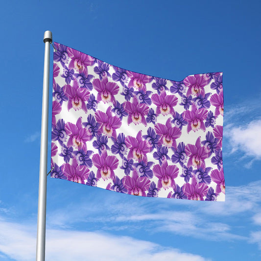 Purple Orchid Flower Pattern Print Polyester Flag