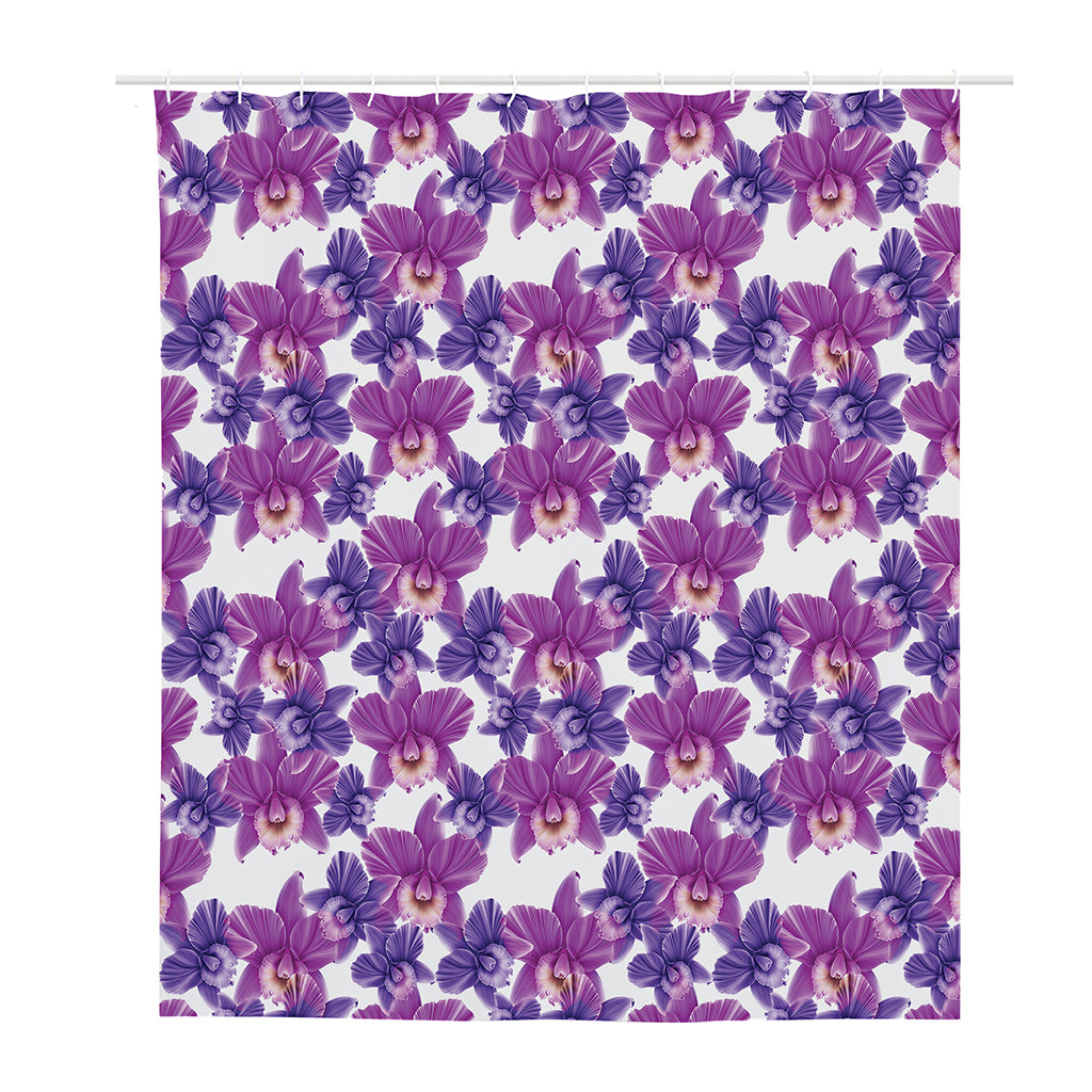 Purple Orchid Flower Pattern Print Polyester Shower Curtain
