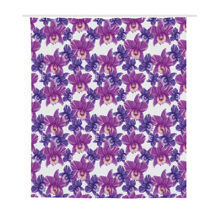 Purple Orchid Flower Pattern Print Polyester Shower Curtain