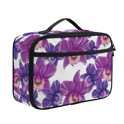 Purple Orchid Flower Pattern Print Portable Lunch Bag