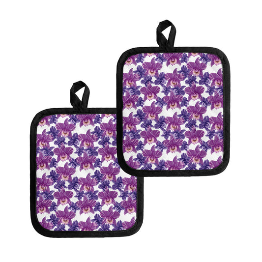 Purple Orchid Flower Pattern Print Pot Holders