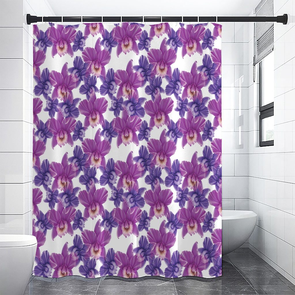 Purple Orchid Flower Pattern Print Premium Shower Curtain
