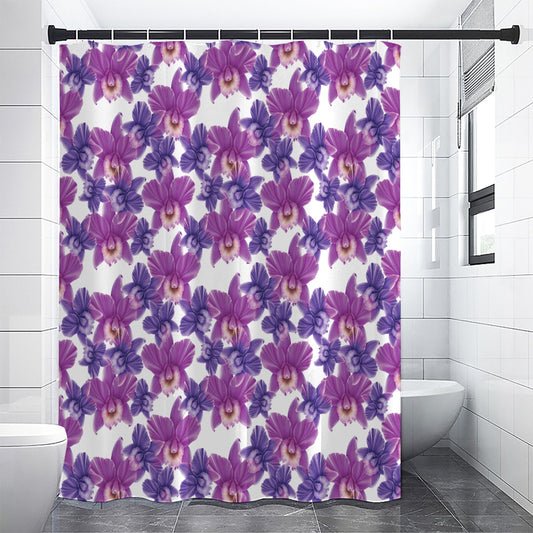 Purple Orchid Flower Pattern Print Premium Shower Curtain