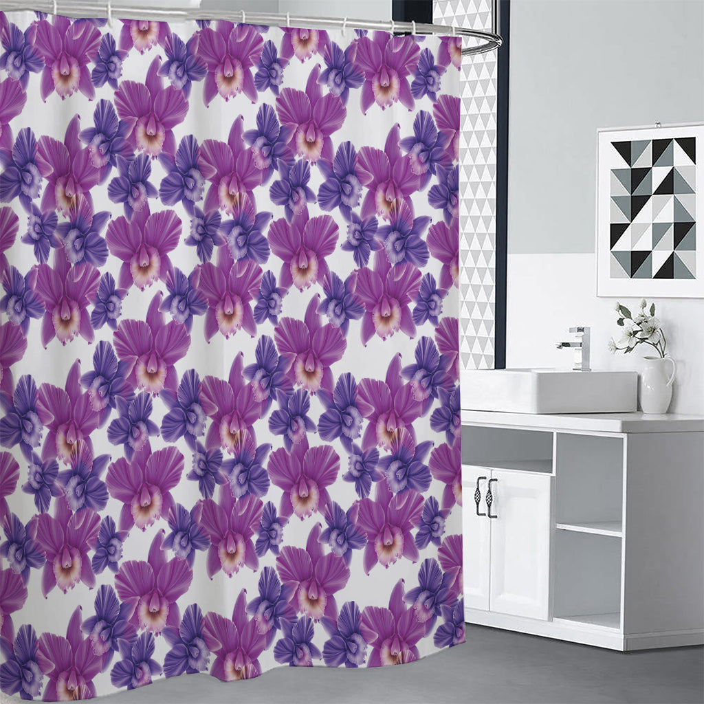 Purple Orchid Flower Pattern Print Premium Shower Curtain