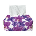 Purple Orchid Flower Pattern Print Rectangle Tissue Box Cover