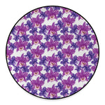 Purple Orchid Flower Pattern Print Round Floor Mat