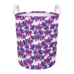 Purple Orchid Flower Pattern Print Round Laundry Basket