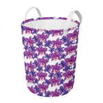 Purple Orchid Flower Pattern Print Round Laundry Basket