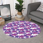 Purple Orchid Flower Pattern Print Round Rug