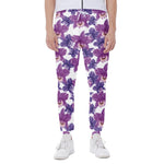 Purple Orchid Flower Pattern Print Scuba Joggers