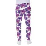 Purple Orchid Flower Pattern Print Scuba Joggers