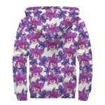 Purple Orchid Flower Pattern Print Sherpa Lined Zip Up Hoodie