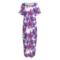 Purple Orchid Flower Pattern Print Short Sleeve Long Nightdress