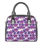 Purple Orchid Flower Pattern Print Shoulder Handbag