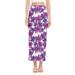 Purple Orchid Flower Pattern Print Side Slit Maxi Skirt