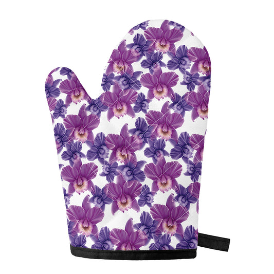 Purple Orchid Flower Pattern Print Single Oven Mitt