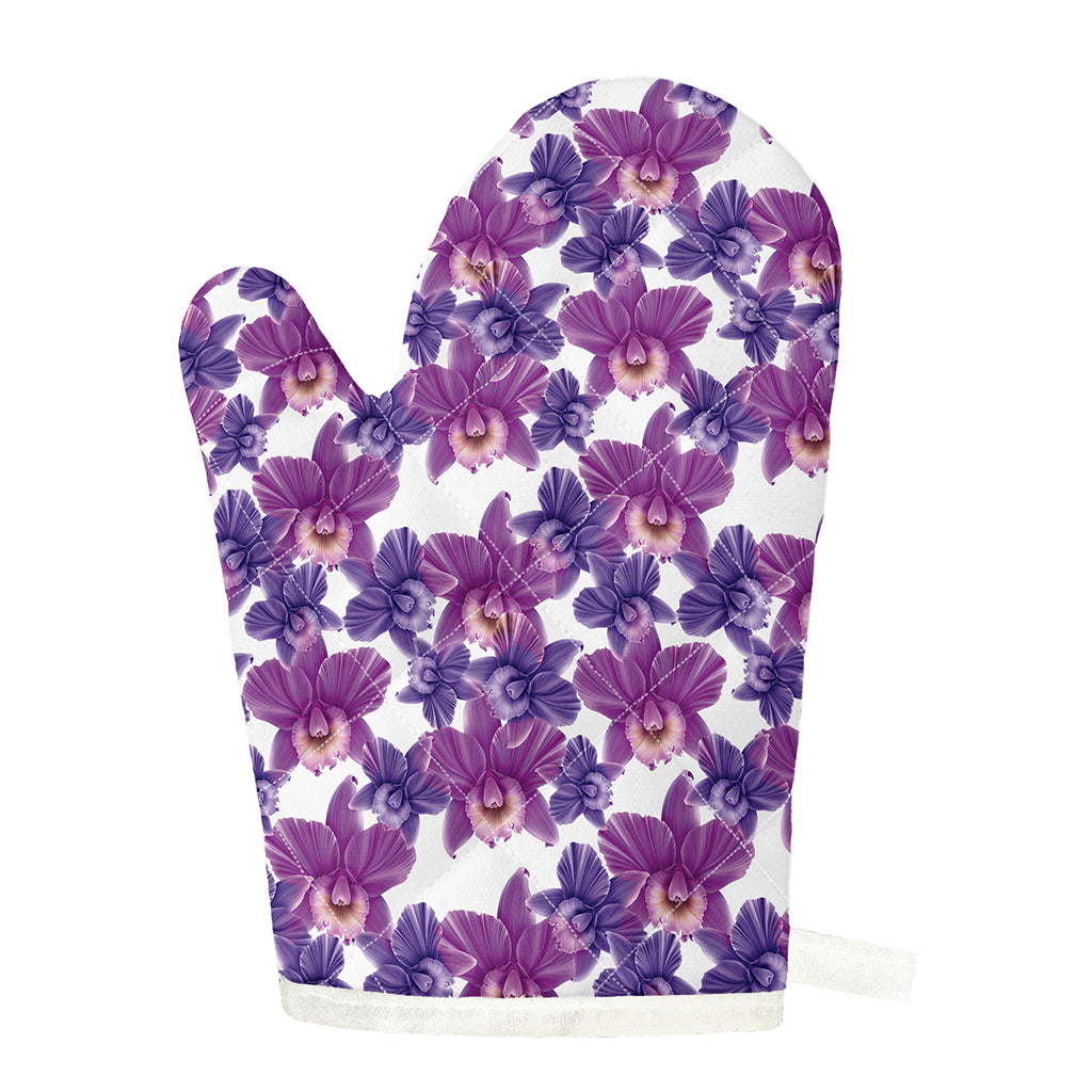 Purple Orchid Flower Pattern Print Single Oven Mitt