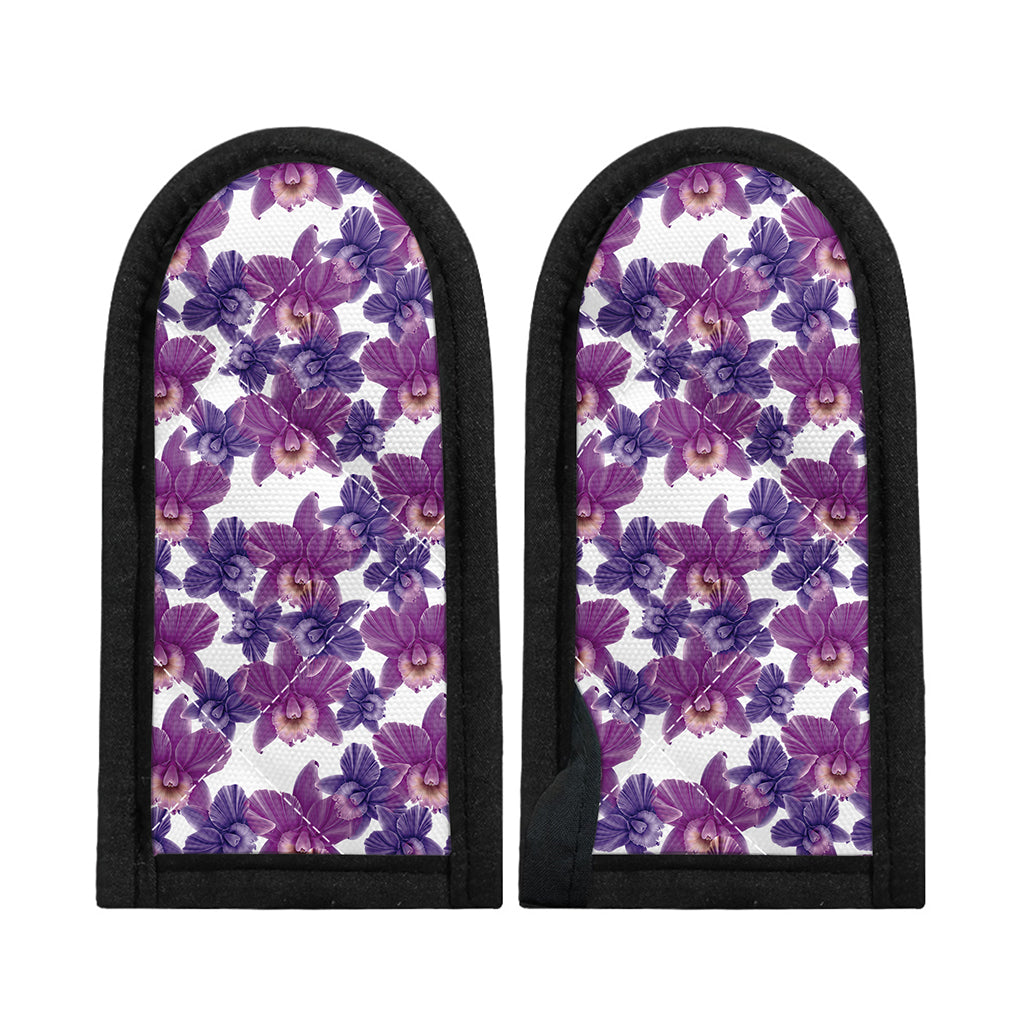 Purple Orchid Flower Pattern Print Skillet Handle Cover