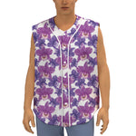 Purple Orchid Flower Pattern Print Sleeveless Baseball Jersey