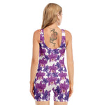 Purple Orchid Flower Pattern Print Sleeveless One Piece Swimsuit
