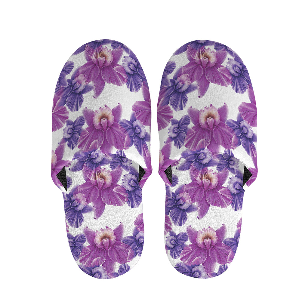 Purple Orchid Flower Pattern Print Slippers