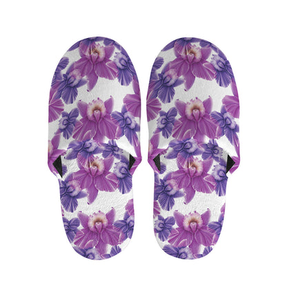 Purple Orchid Flower Pattern Print Slippers