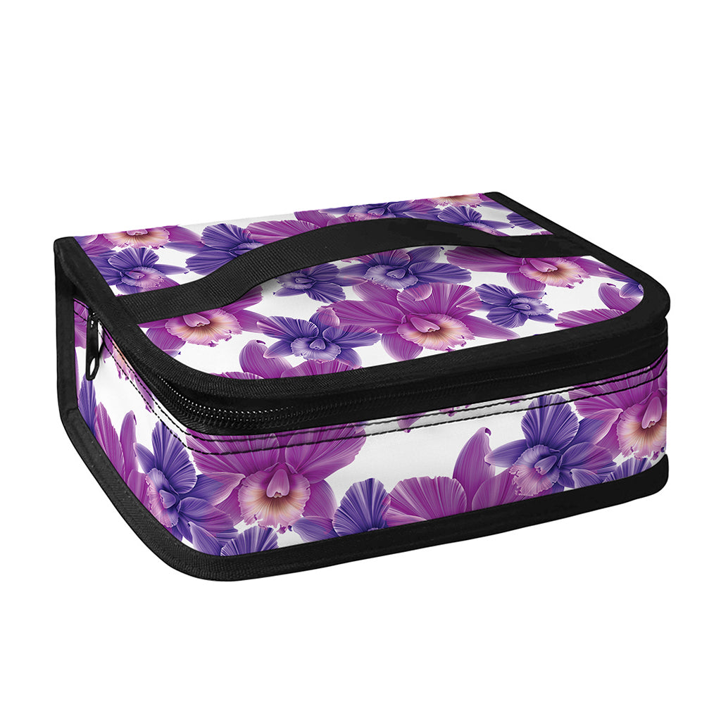 Purple Orchid Flower Pattern Print Small Lunch Bag