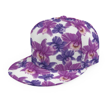 Purple Orchid Flower Pattern Print Snapback Cap