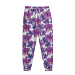 Purple Orchid Flower Pattern Print Sweatpants