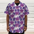 Purple Orchid Flower Pattern Print Textured Short Sleeve Shirt