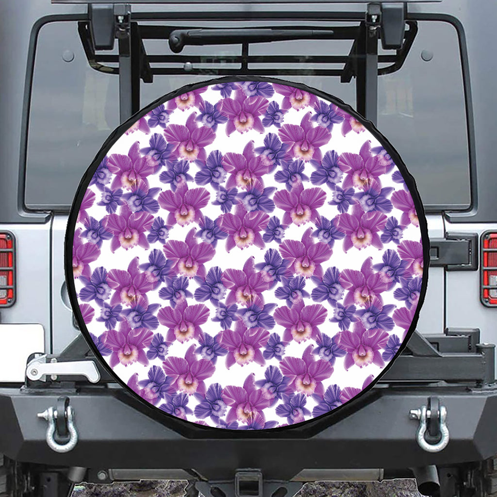 Purple Orchid Flower Pattern Print Tire Cover