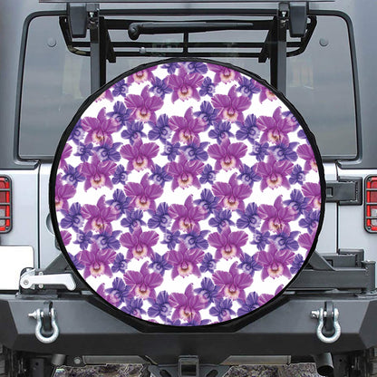 Purple Orchid Flower Pattern Print Tire Cover