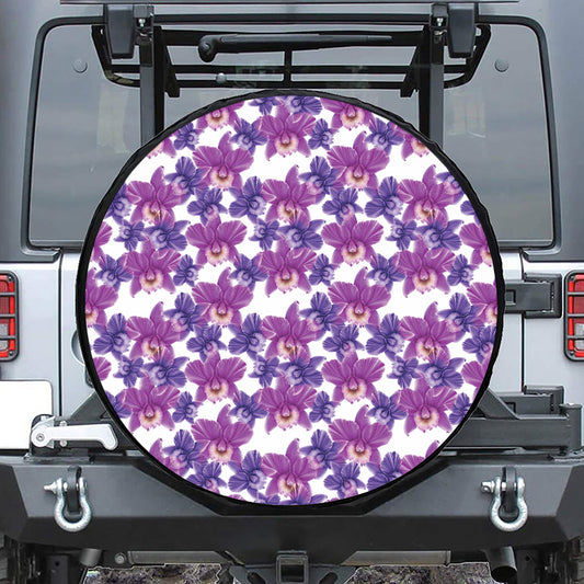 Purple Orchid Flower Pattern Print Tire Cover