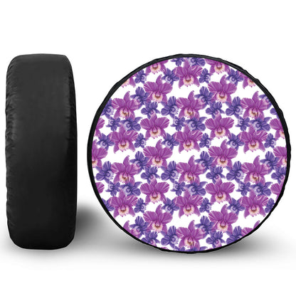 Purple Orchid Flower Pattern Print Tire Cover