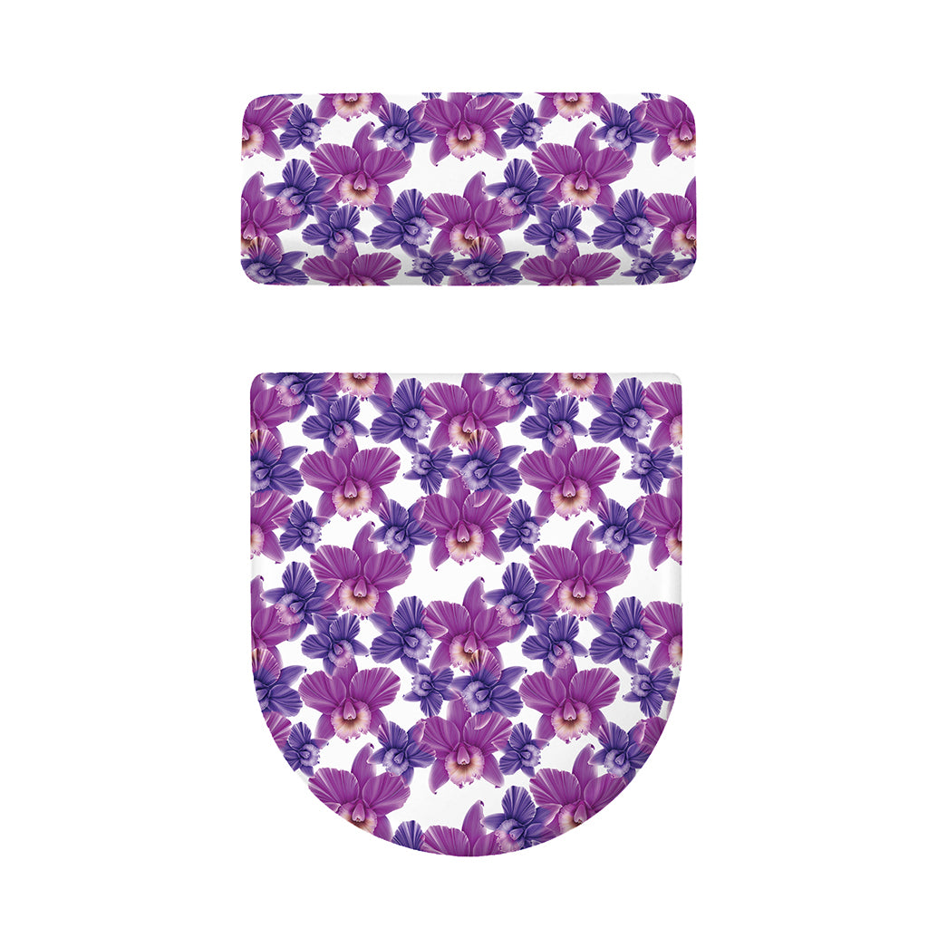 Purple Orchid Flower Pattern Print Toilet Lid And Tank Cover Set