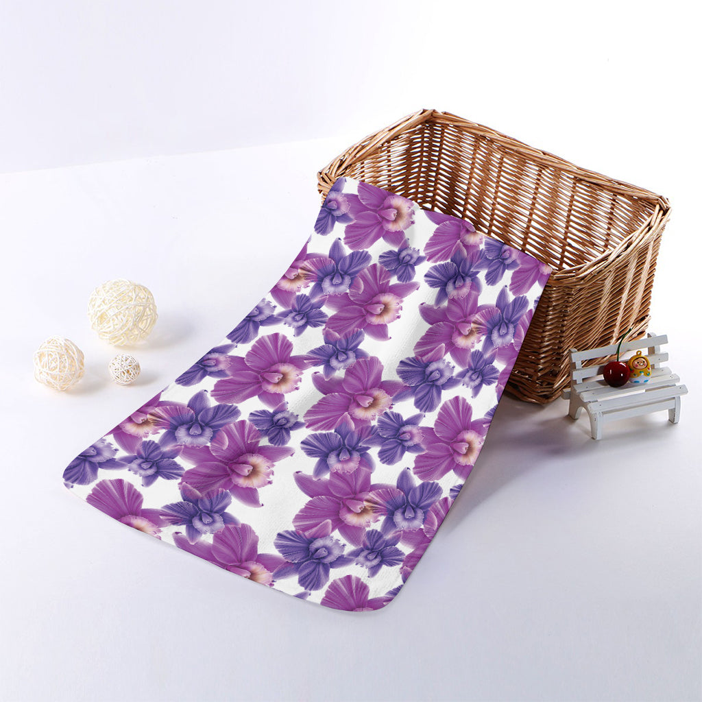 Purple Orchid Flower Pattern Print Towel