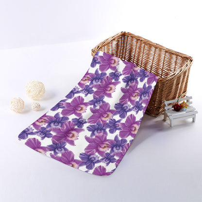 Purple Orchid Flower Pattern Print Towel